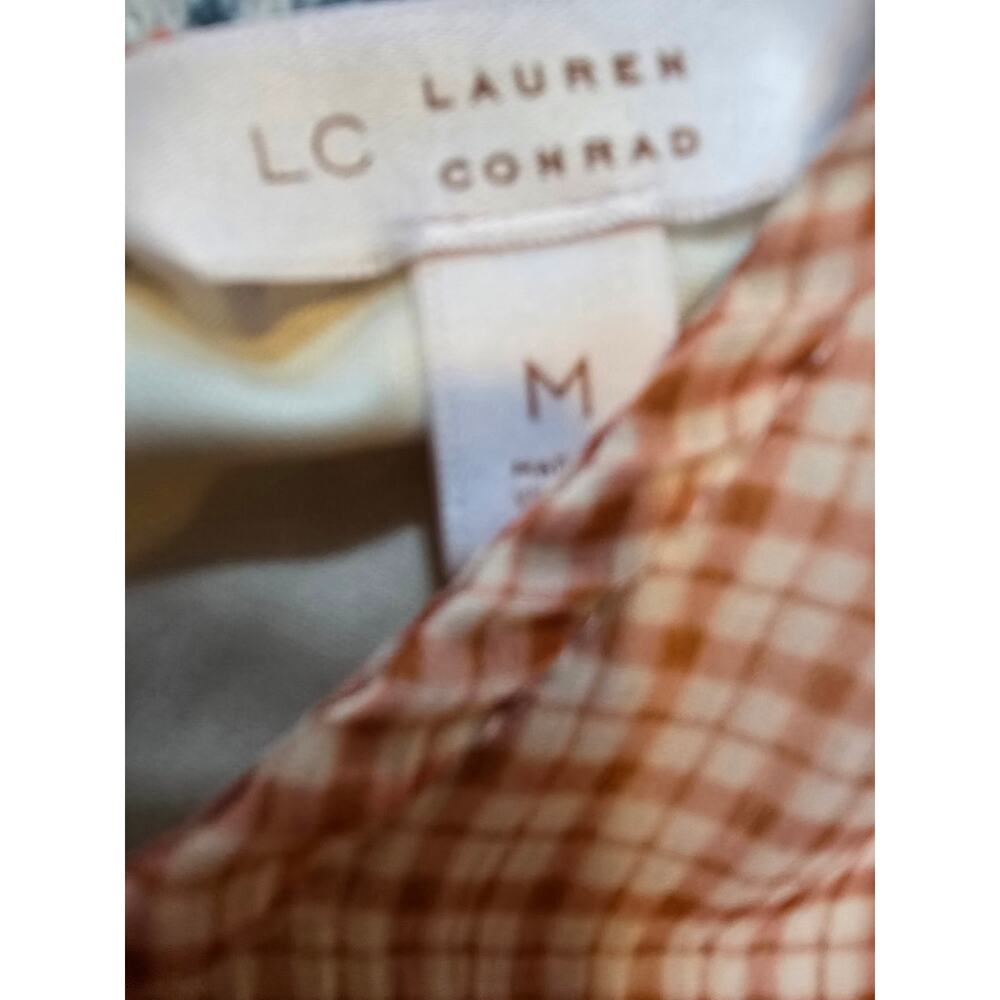 Women's LC Lauren Conrad Flowy Puff-Sleeve Top Copper Gingham M - Picture 4 of 4